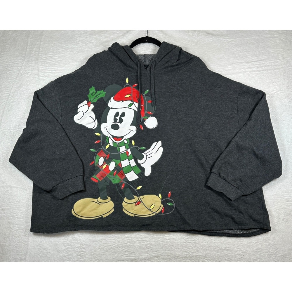 Disney Mickey Mouse Christmas Hoodie Women 3X Charcoal Gray Graphic Holiday